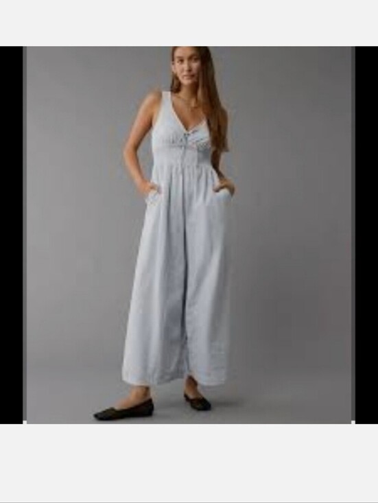 American Eagle Outfitters Pants - American Eagle Outfitters Light Blue Smocked-Waist Wide-Leg Jumpsuit